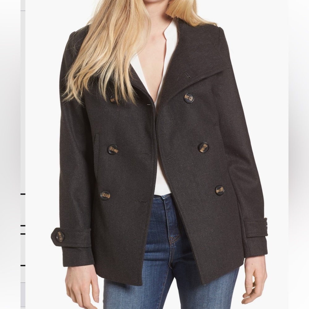 Thread & Supply double breasted pea coat in charcoal